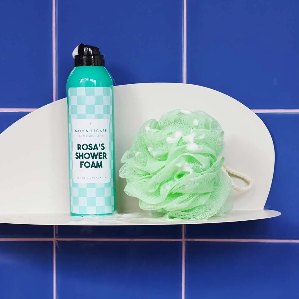 Kraamcadeau doucheschuim met tekst en ruitenprint