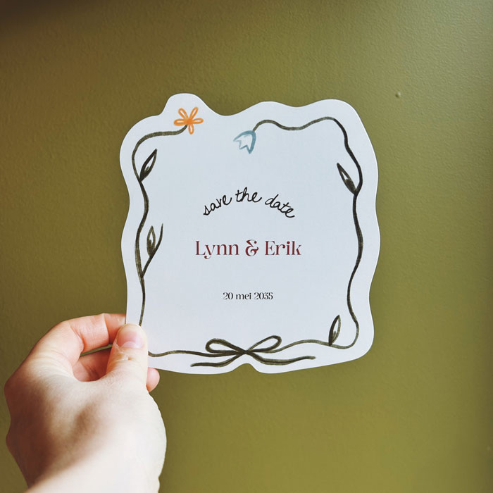 Save The Date originele vorm waterverf krans met strik
