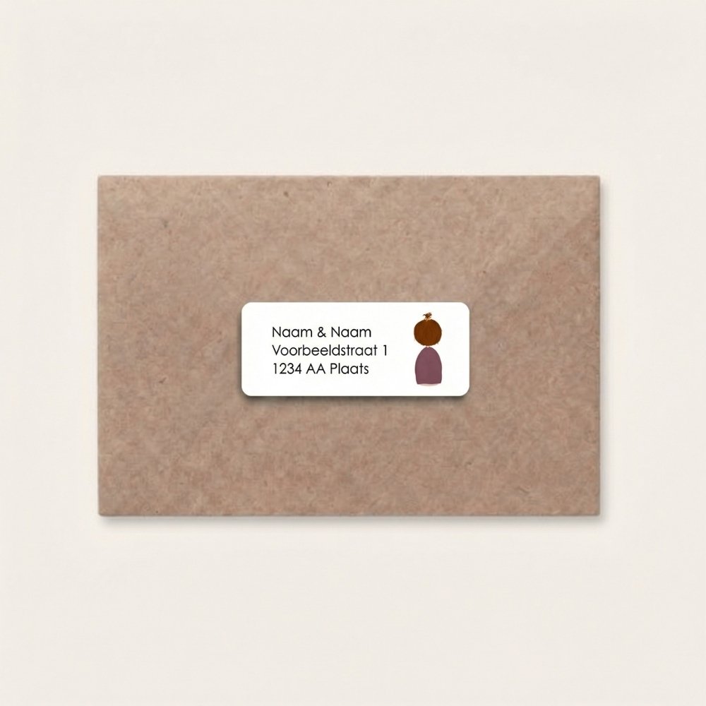 Adresstickers geboortekaartje meisje donker haar