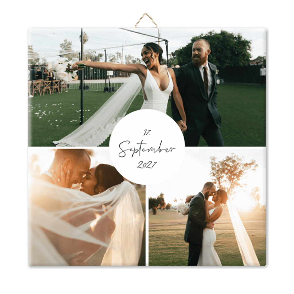 Foto-Keramikfliese mit 3 Hochzeitsfotos