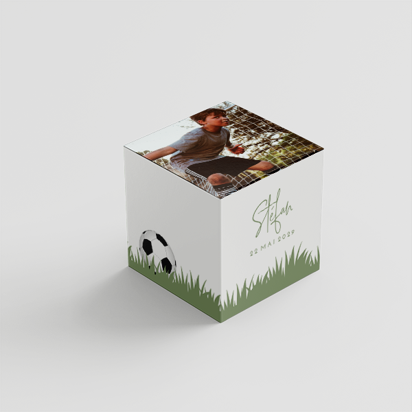 Boîte remerciement communion thème football avec photo