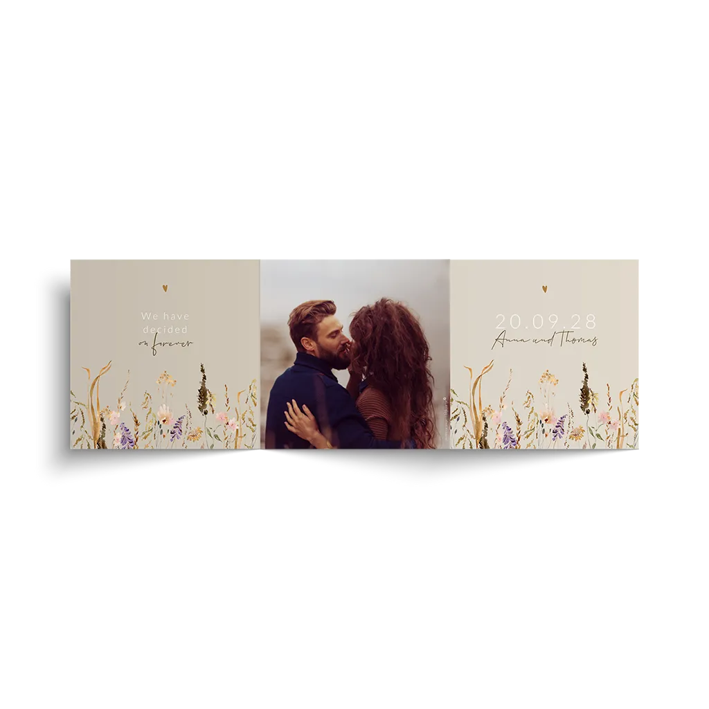 Hochzeitseinladung Doppel-Klappkarte mit Wildblumen-Motiv und Bild