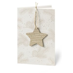 Private Weihnachtskarte Tannenzapfen mit Sternenanhänger