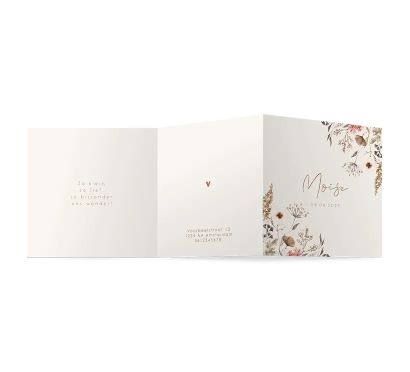 Zigzag geboortekaartje meisje met veldbloemen