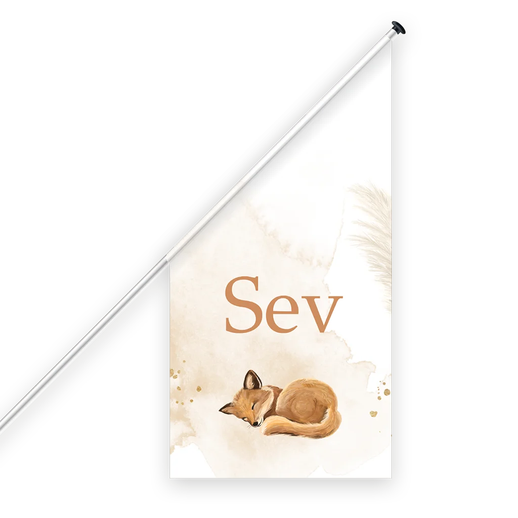 Geboortevlag met naam en lief vosje