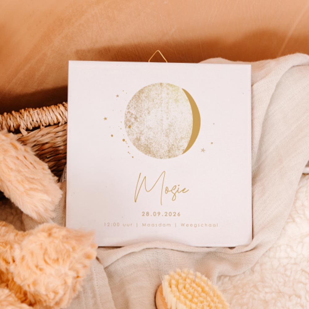 Geboorte tegeltje met maanstand in goud