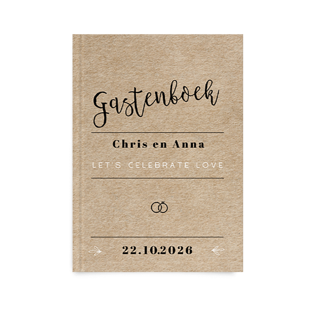 Gastenboek kraftlook met zwarte letters