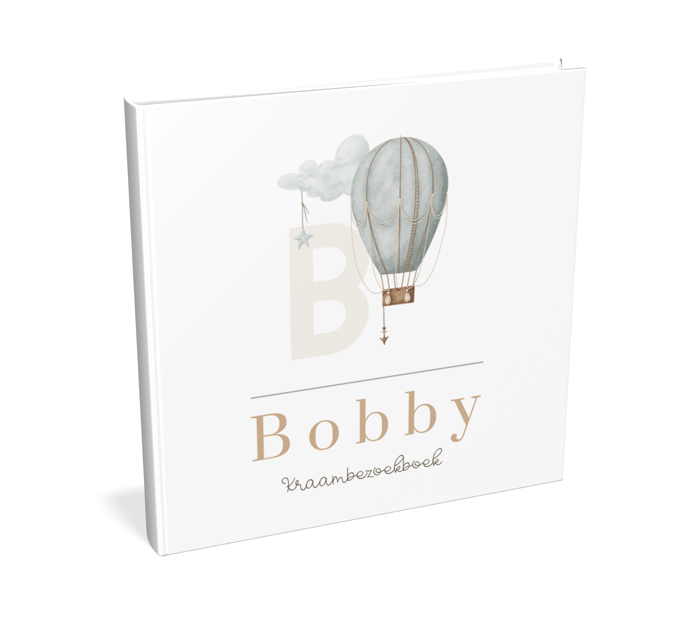 Kraambezoekboek met luchtballon en initiaal