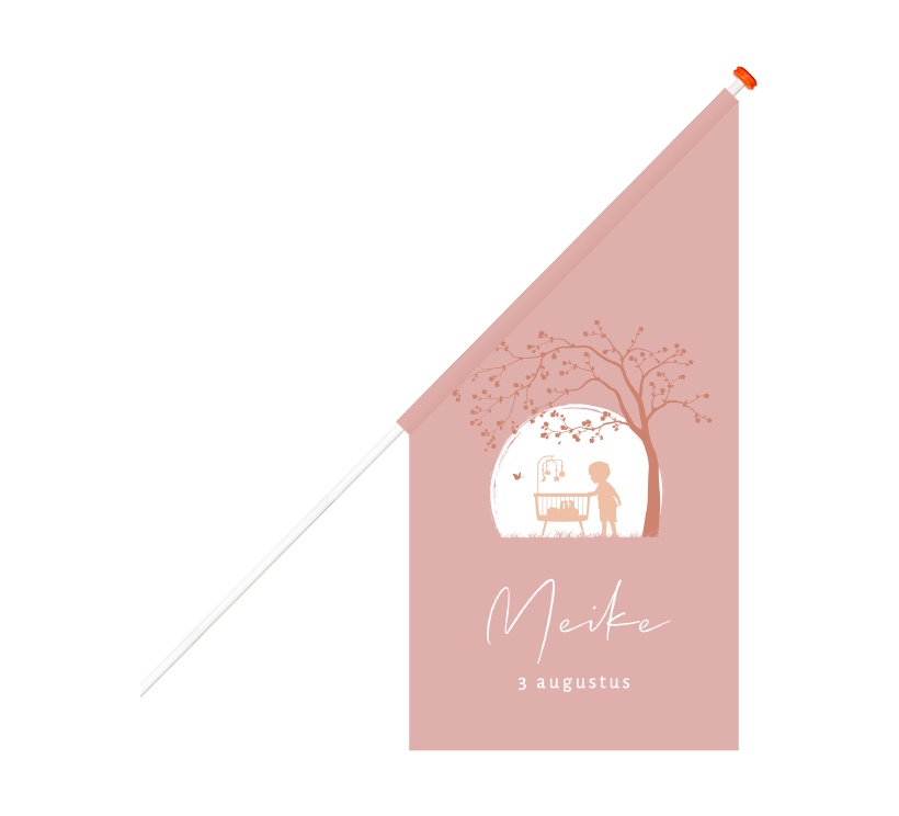 Geboortevlag met wiegje in landschap