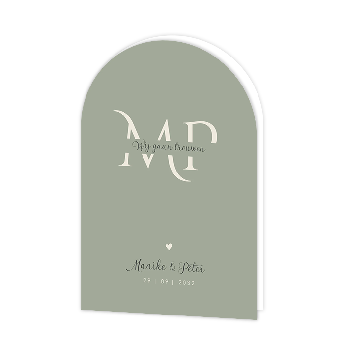 Boog trouwuitnodiging in groen