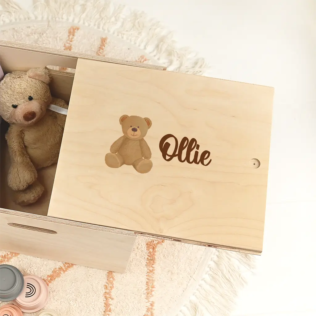 Presentatie doos voor doopsuiker met teddybeer