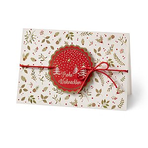 Geschäftliche Weihnachtskarte Lorbeer mit Papiersiegel-Applikation 