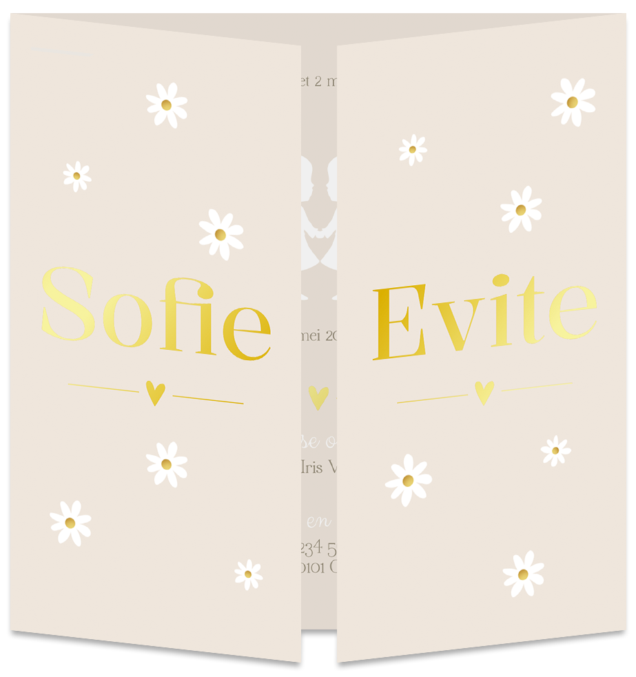 Geboortekaartje Tweeling Luikkaartje Madeliefjes Beige