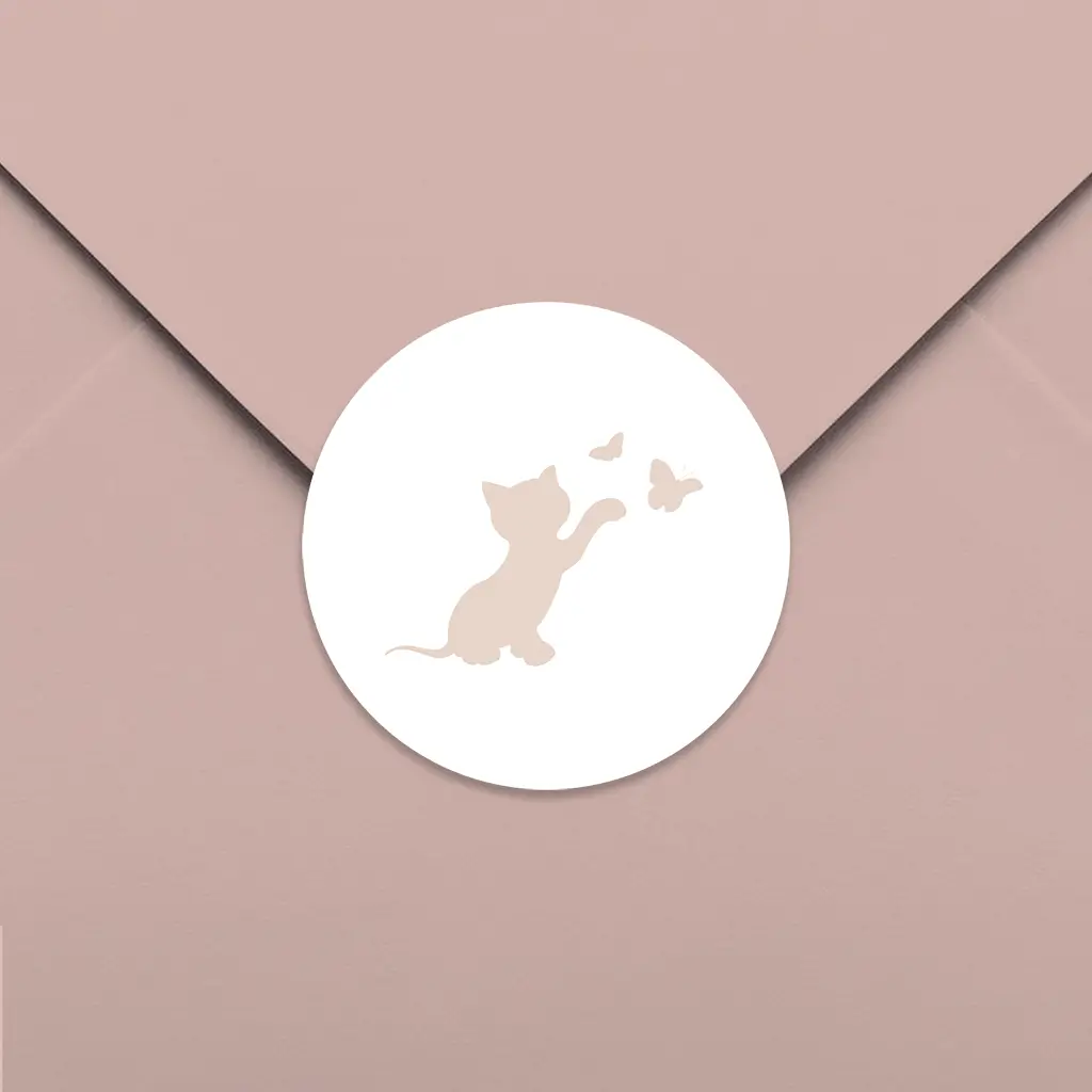 Sluitsticker wit met silhouet poesje - per 25 stuks