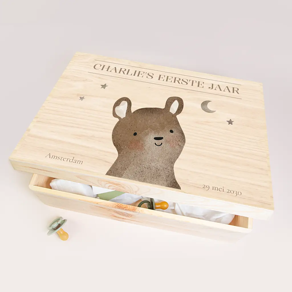 Memorybox met sterren, maan en vrolijk beertje