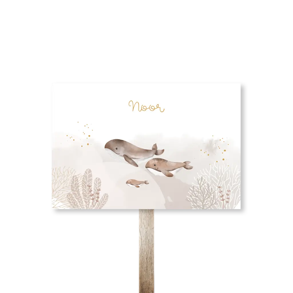 Tuinbord beige met walvissen