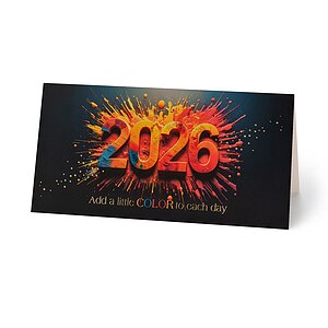 Geschäftliche Weihnachtskarte farbenfrohe Neujahrswünsche 2026 mit Goldfolienprägung