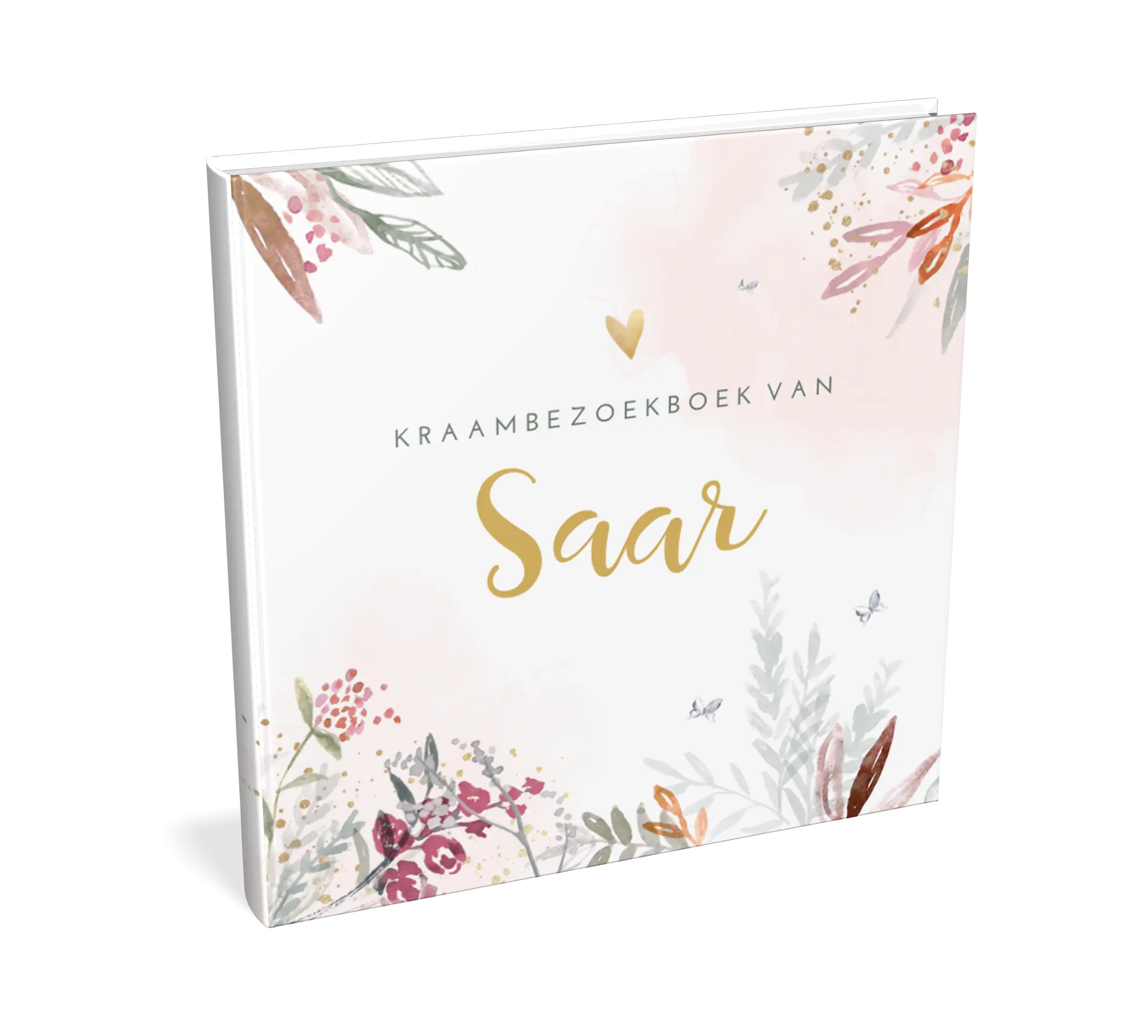 Kraambezoekboek roze watercolour met bloemen - met invulpagina's