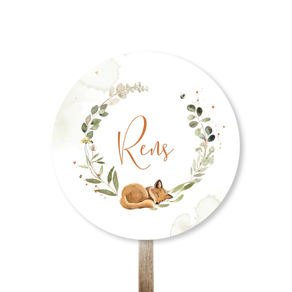 Rond tuinbord met watercolour en slapend vosje