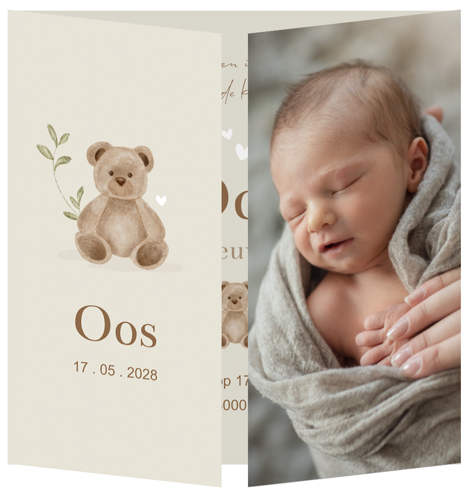 Geboortekaartje Jongen Babyfoto Luikkaartje Teddybeer