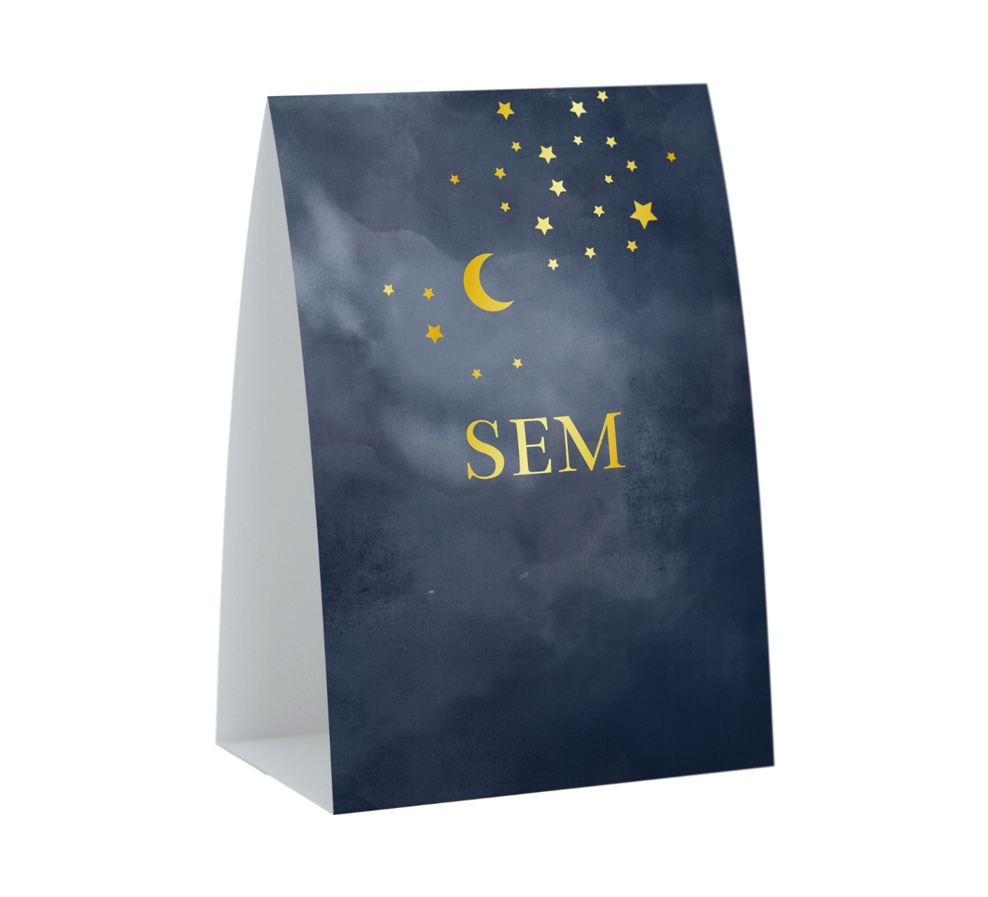 Hip blauw geboortekaartje tentvorm met sterretjes