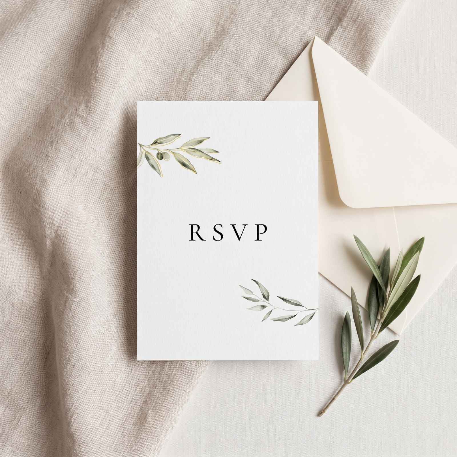 RSVP kaartje bruiloft (goud)folie olijftakjes