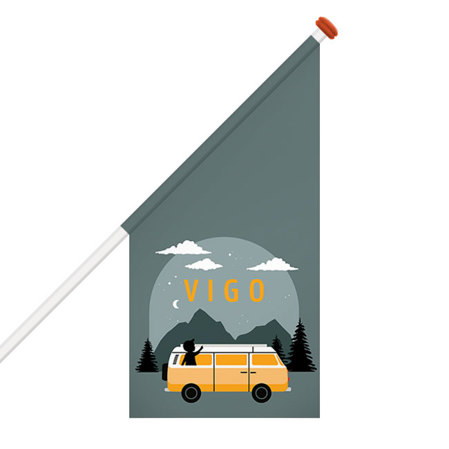 Jongens geboortevlag met jongen in camper