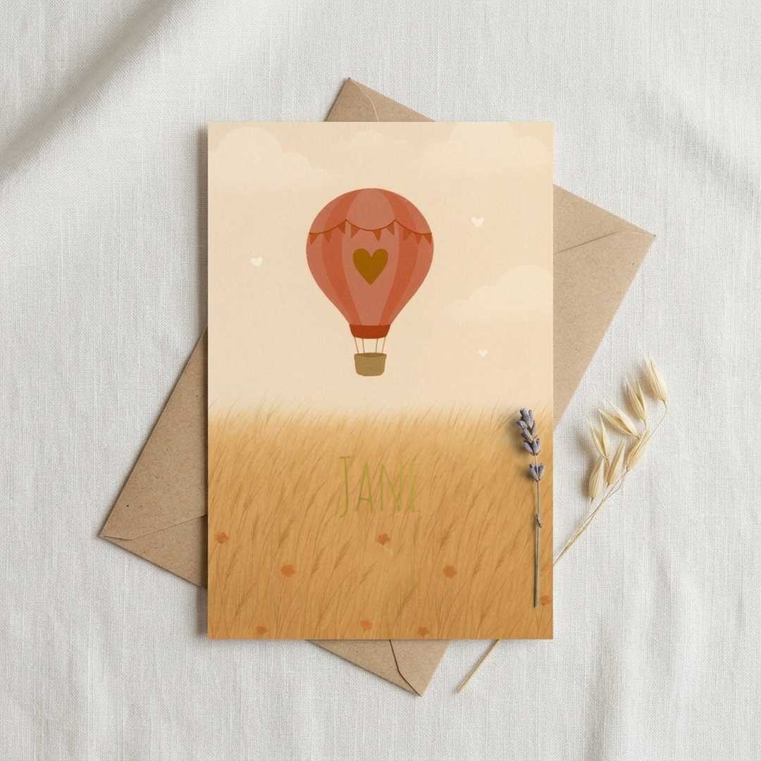 Geboortekaartje meisje luchtballon graanveld