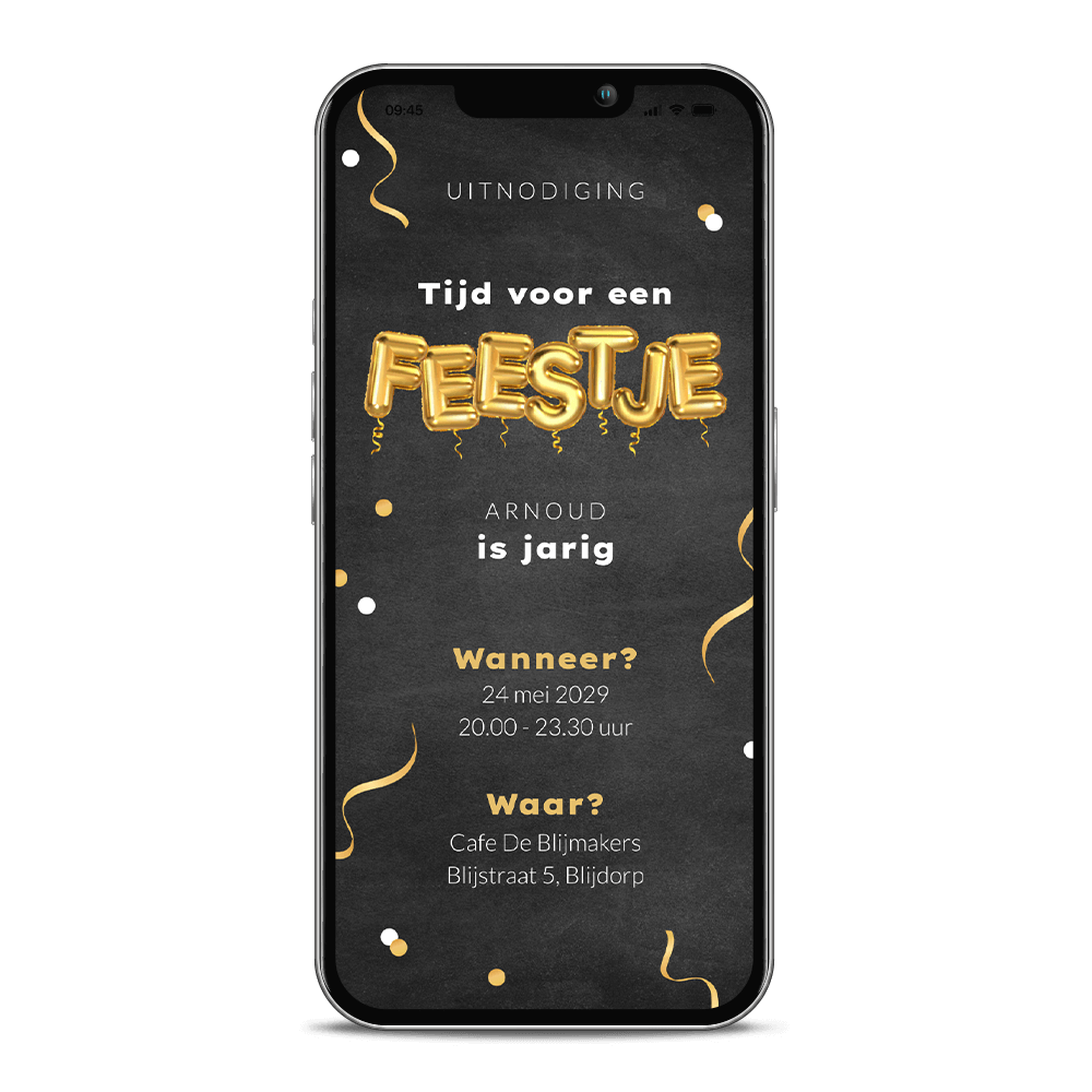 Digitale verjaardag feestje uitnodiging met confetti en ballonnen