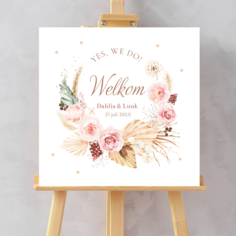 Bruiloftsbord bohemian bloemenkrans