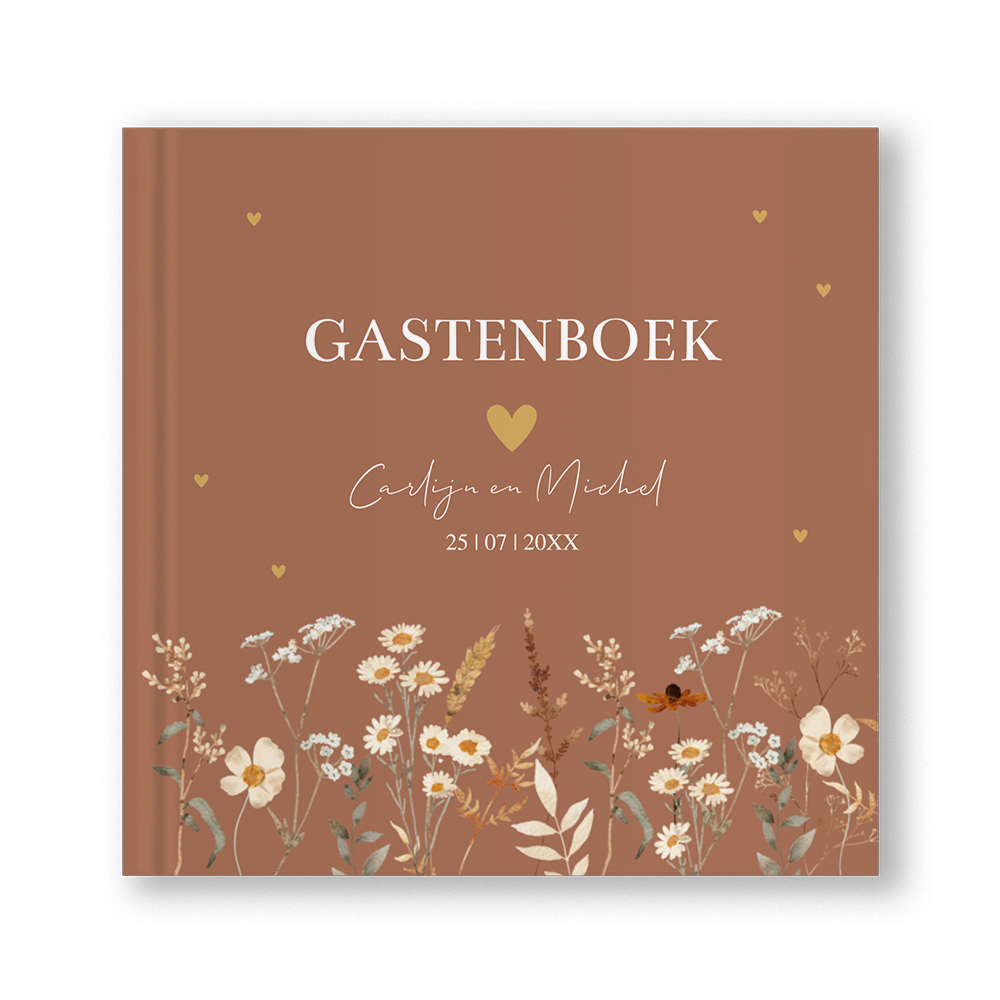 Gastenboek bruiloft brons bruin bloemen