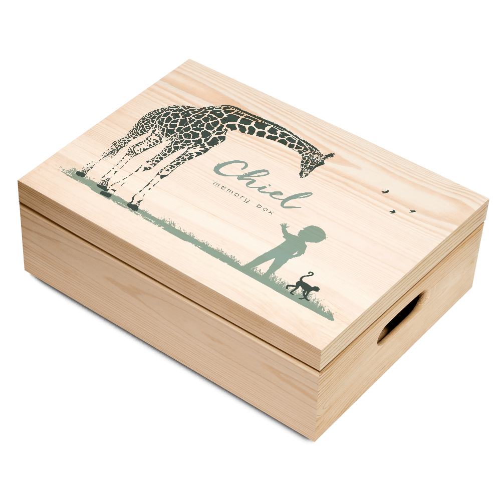 Geboorte memory box met silhouet jongen en giraffe