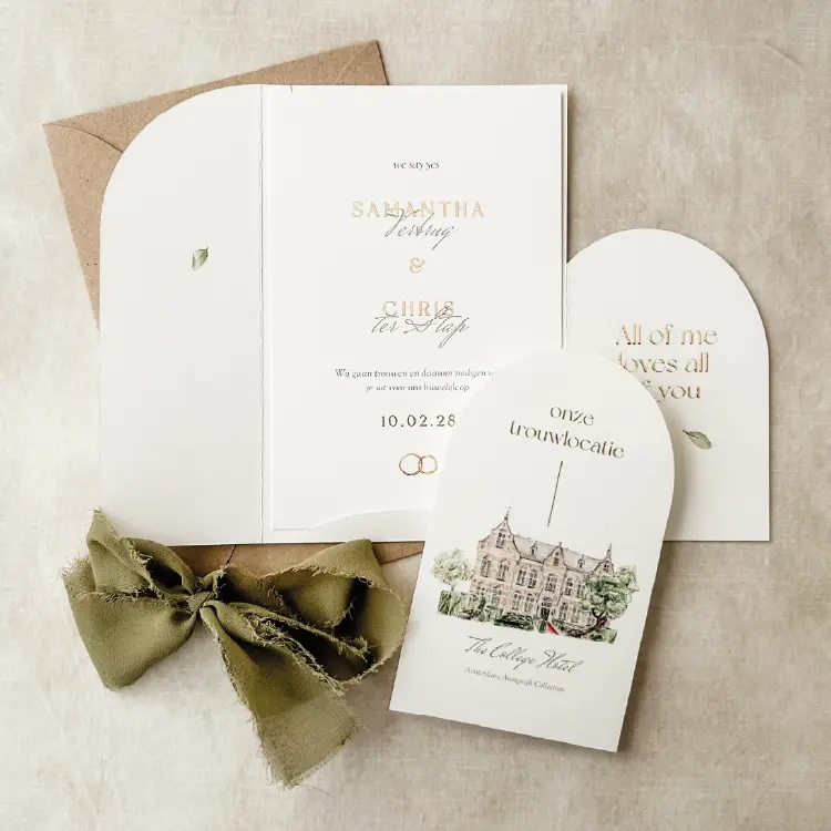 Trouwkaart insteekhoesje chique trouwlocatie