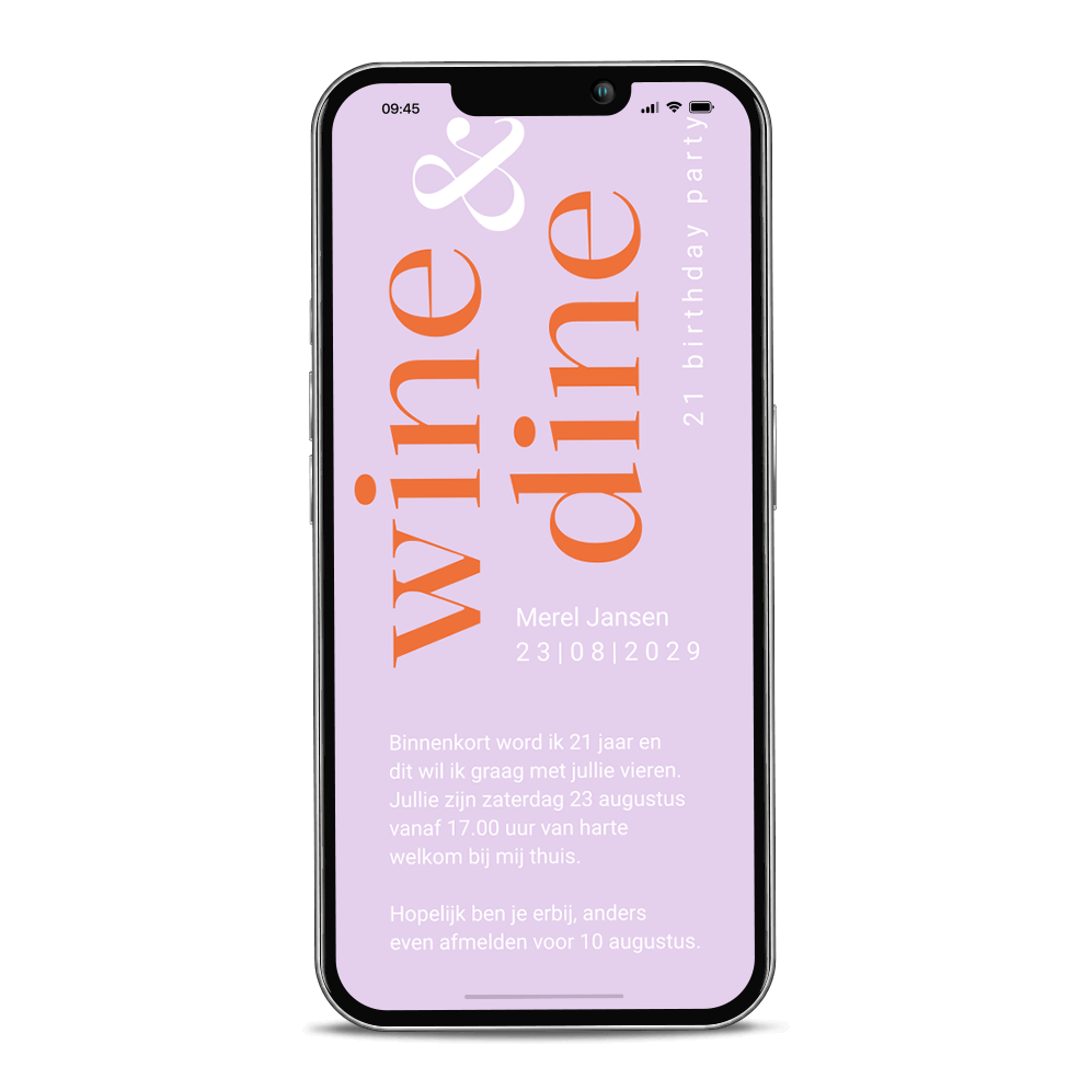 Wine and dine 21 diner uitnodiging digitaal