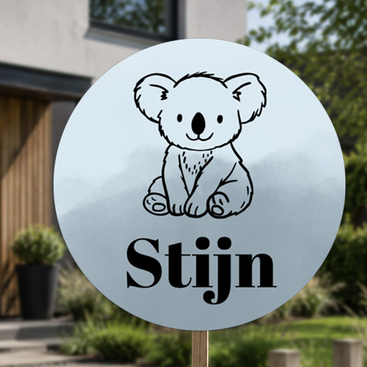 Tuinbord rond koala lijntekening blauw