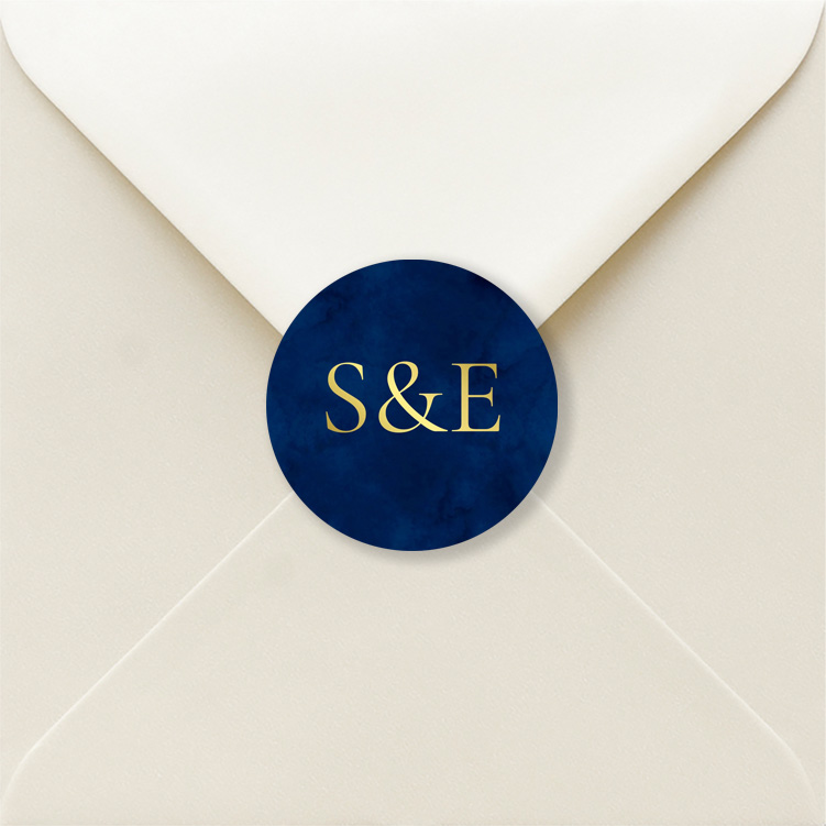 Sluitstickers donkerblauw goudfolie | 25 stuks