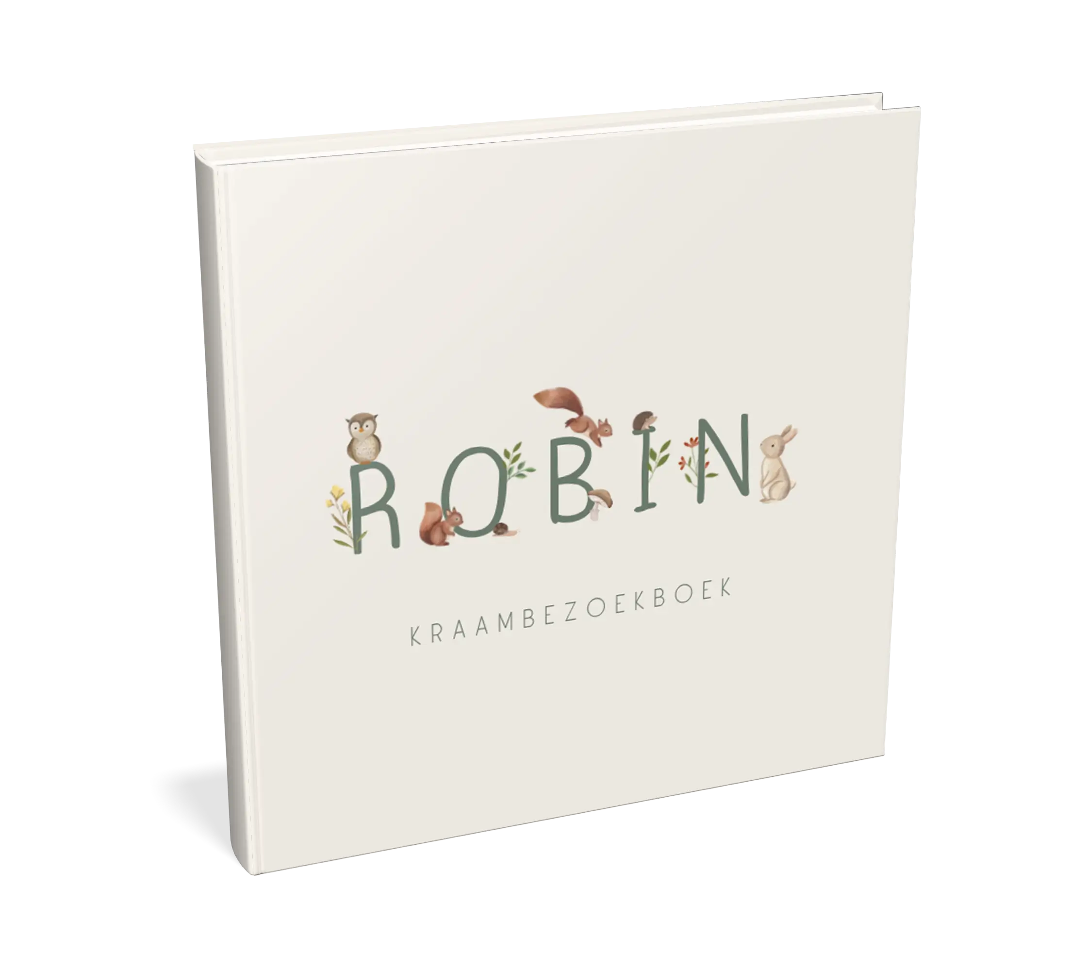 Kraambezoek beige met naam en bosdieren - met invulpagina's