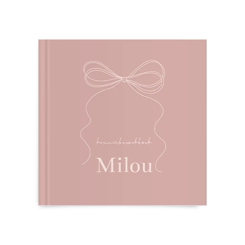 Kraambezoekboek roze met lijntekening strik
