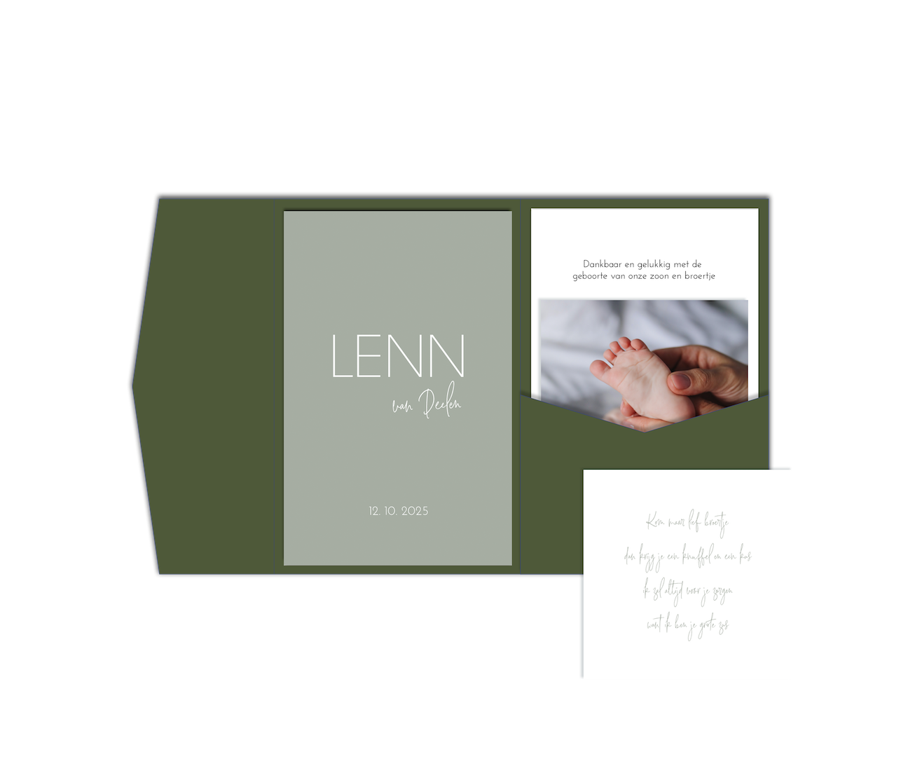 Pocketfold geboortekaartje groen minimalistisch