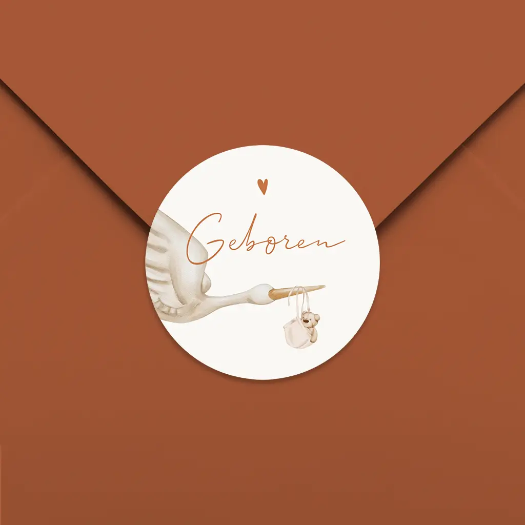 Sluitsticker met ooievaar en tekst - per 25 stuks