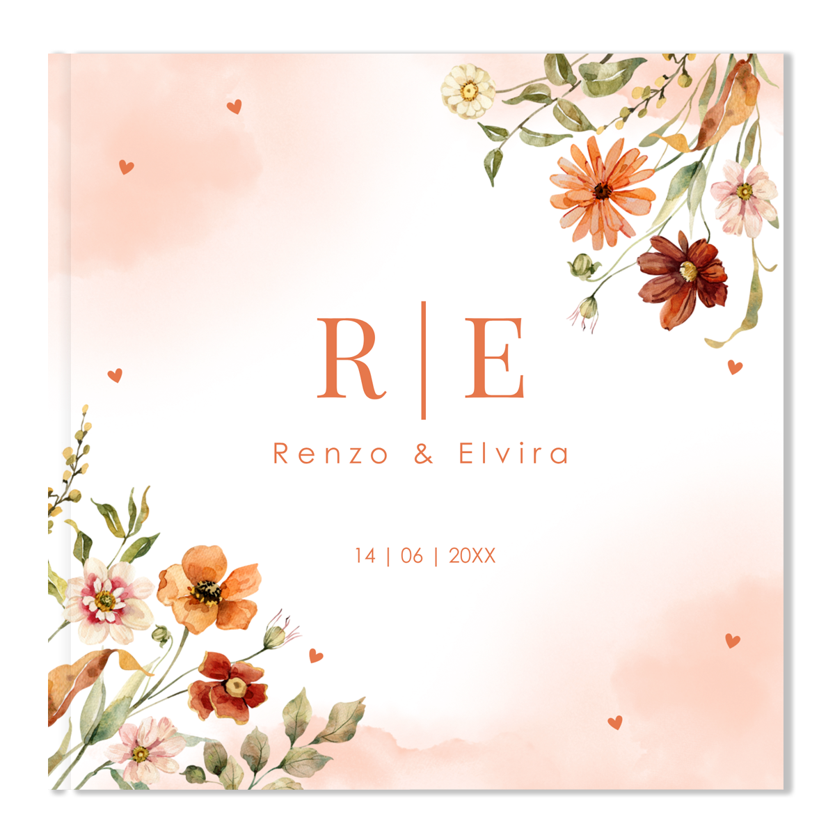 Gastenboek bruiloft bloemen watercolour peach