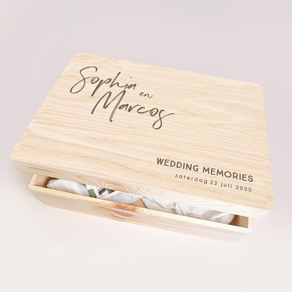 Memorybox huwelijk vintage met stijlvolle typografie