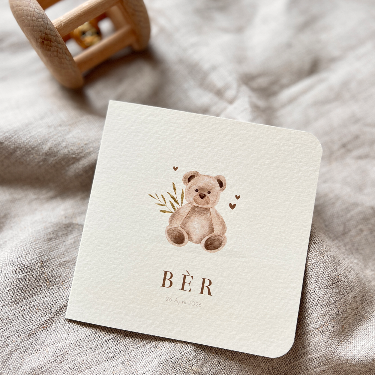 Geboortekaartje Beige Teddybeer Jongen