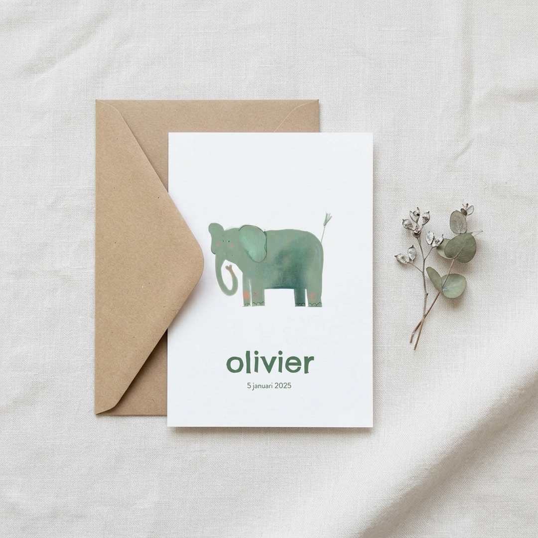 Geboortekaartje dier olifant