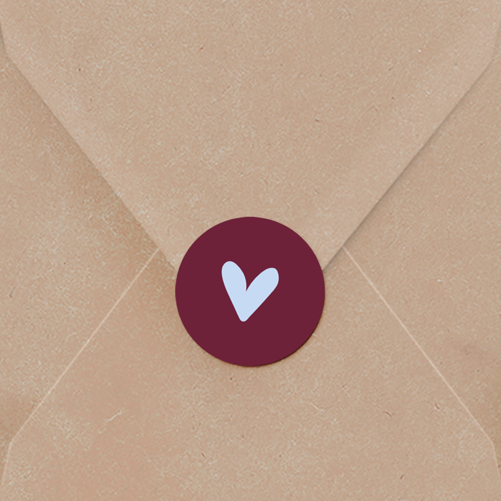 Sluitsticker bordeaux met blauw hartje | 25 stuks