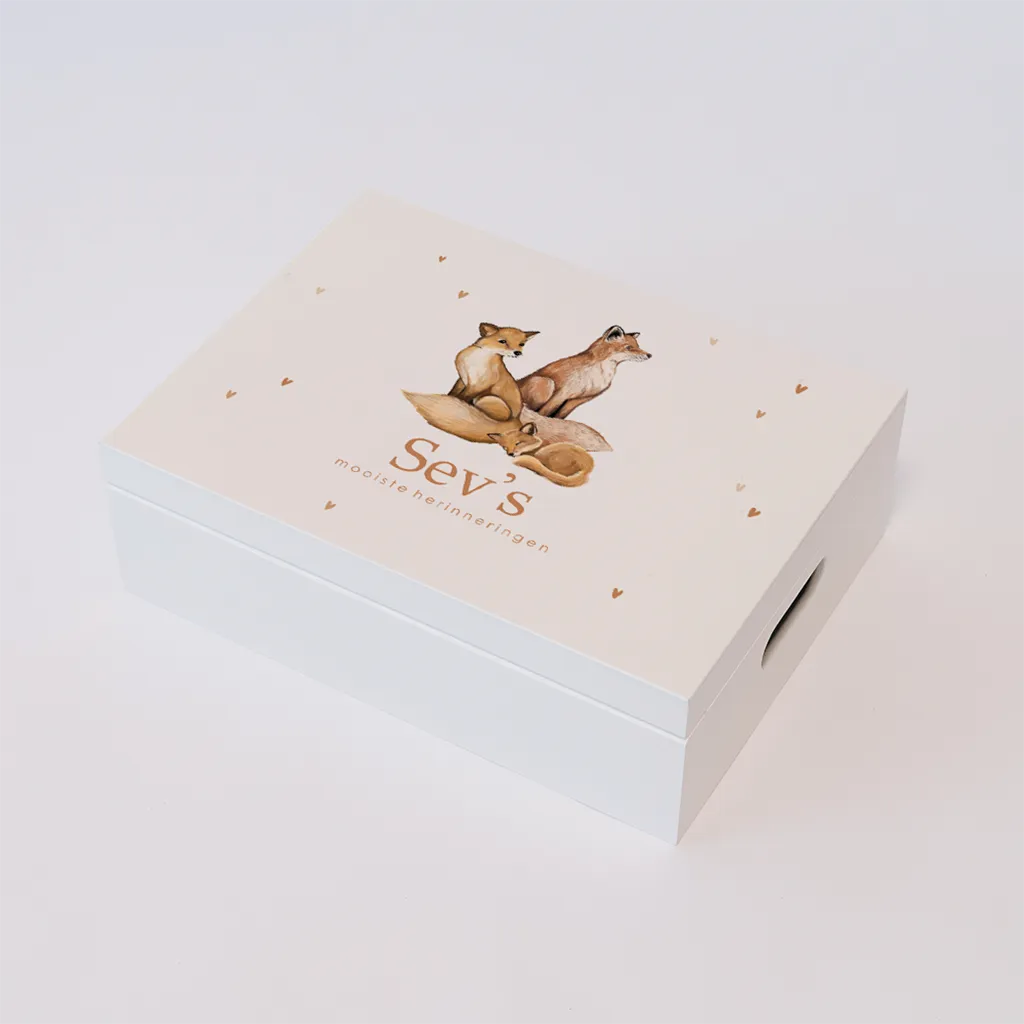 Memorybox met lieve vossenfamilie en hartjes