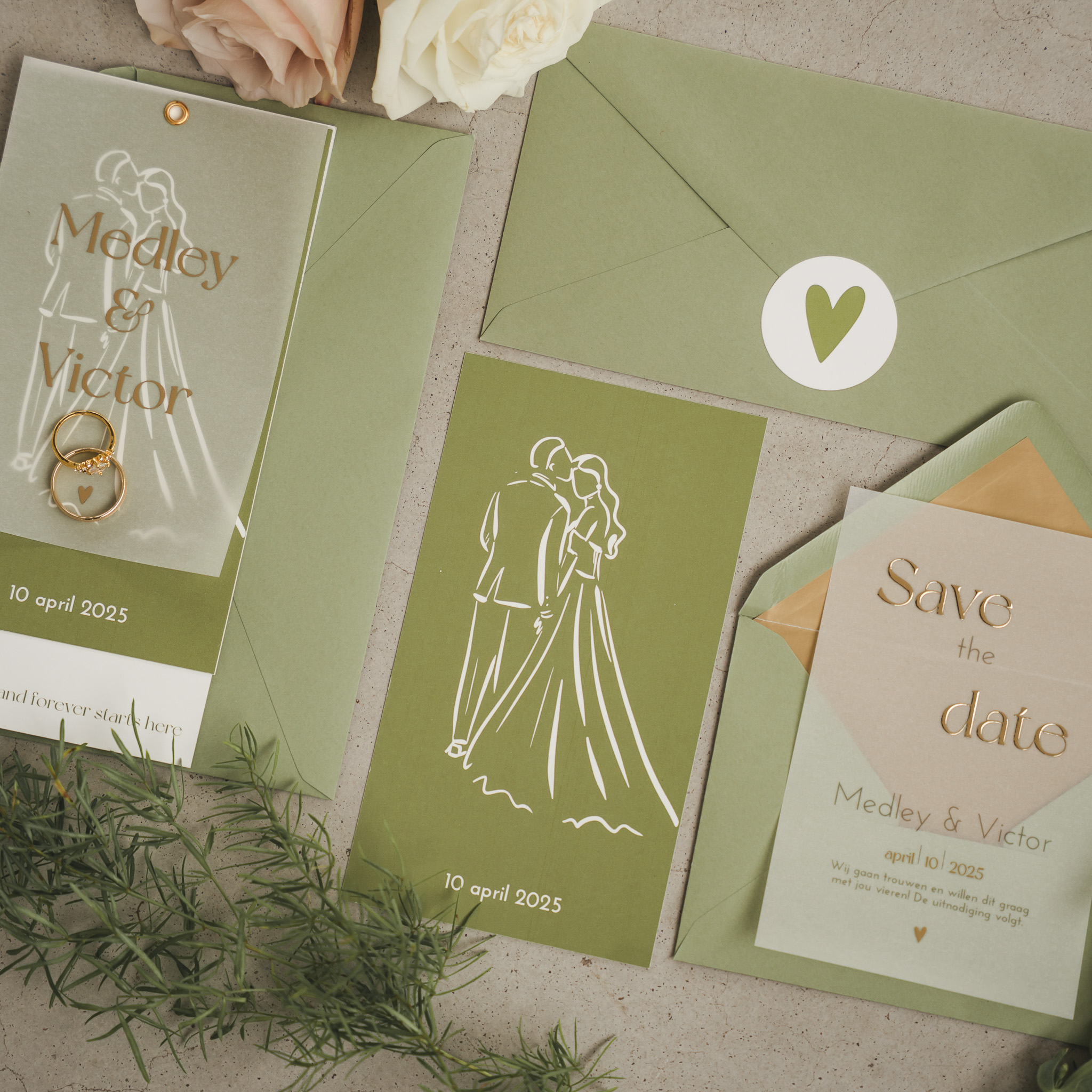 Trouw huisstijl groen kalkpapier goudfolie