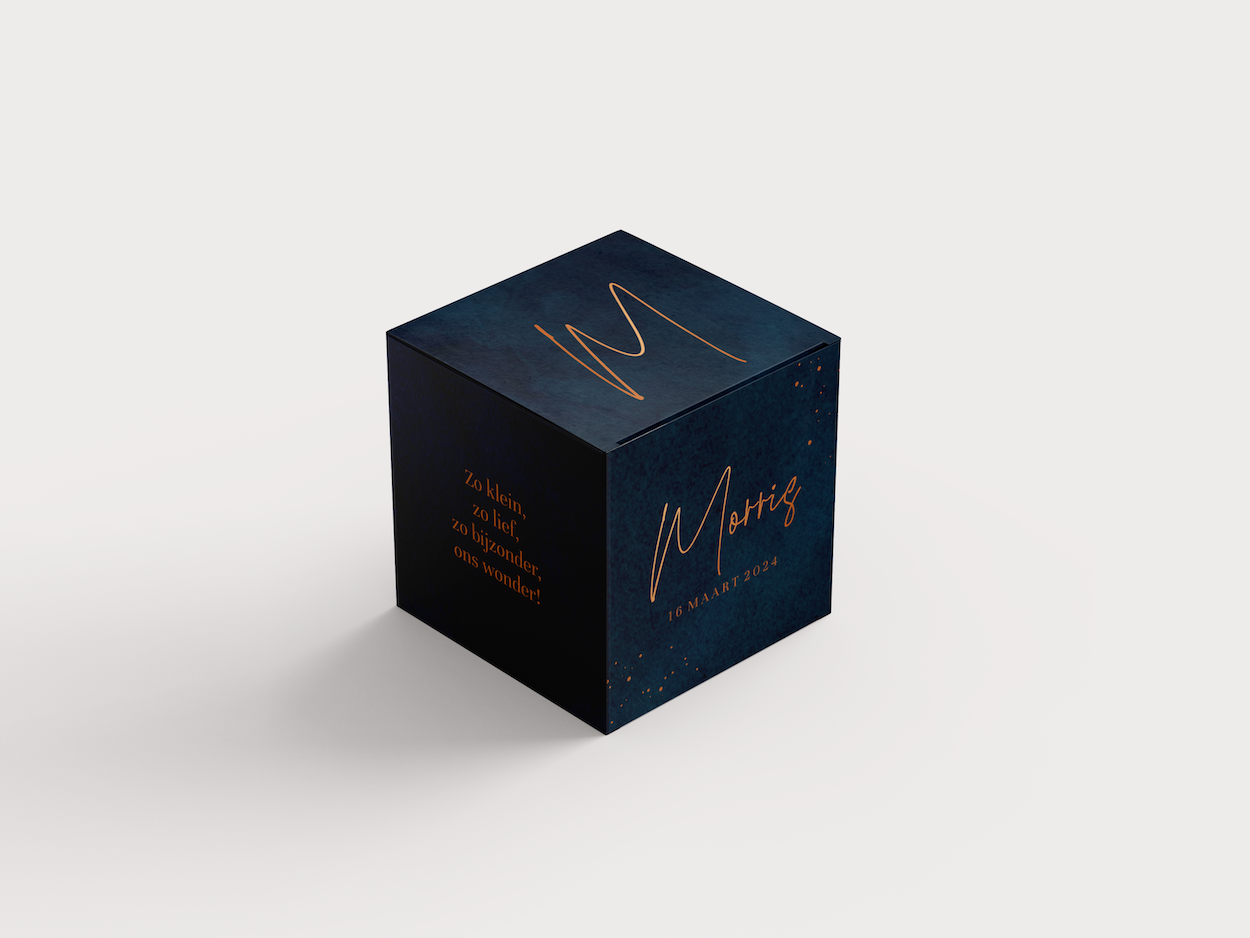 Doopsuikerdoosje met blauwe velvet-look en hoogglans