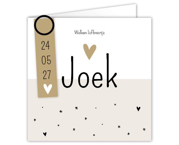 Geboortekaartje wit zwart beige Jongen