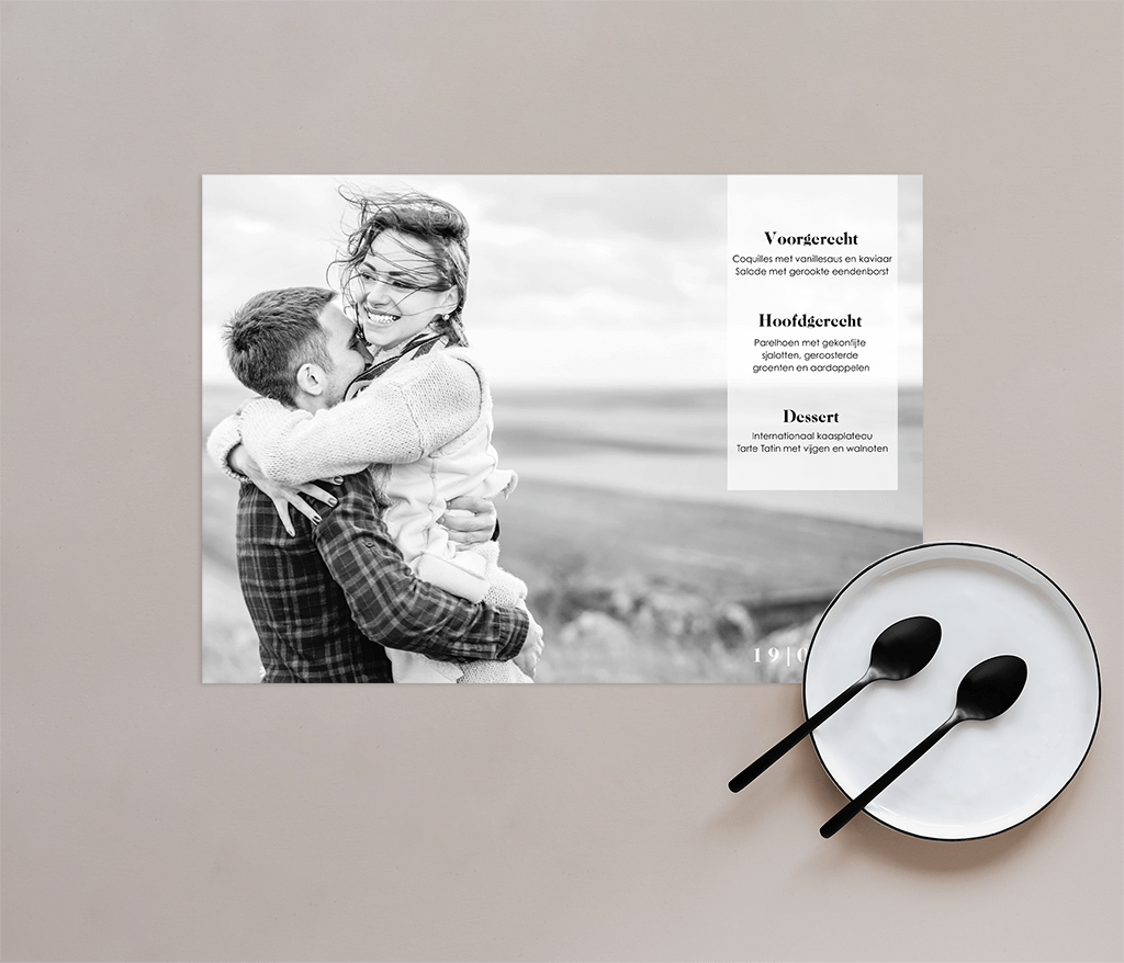 Placemat in zwart wit met grote foto